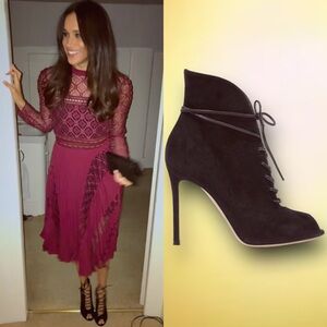 Gianvito Rossi Black Suede ‘Jane’ Lace-Up Peep Toe Booties Size 36 ASO Meghan